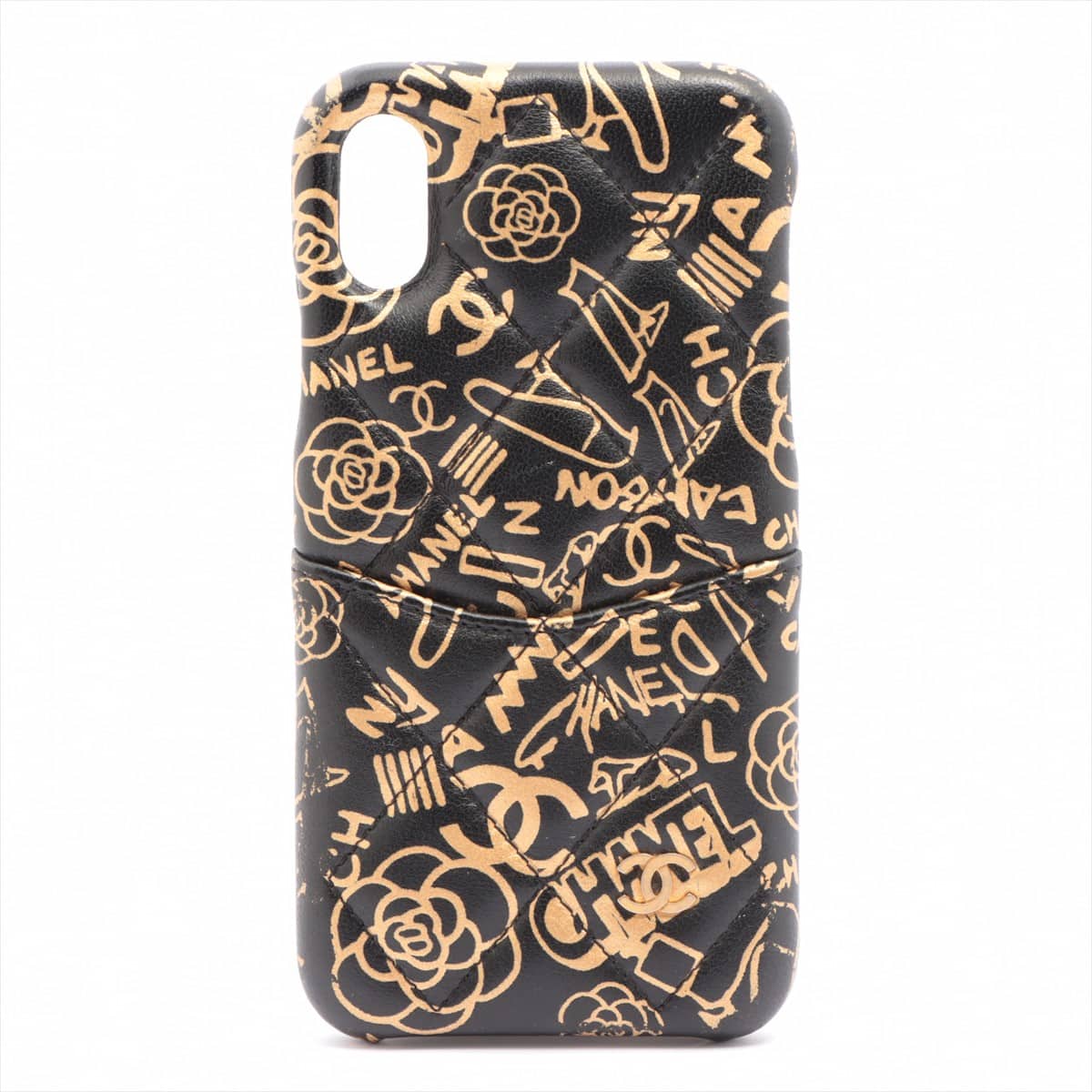 Chanel Camelia Calfskin iPhone Case Black×Gold 27th