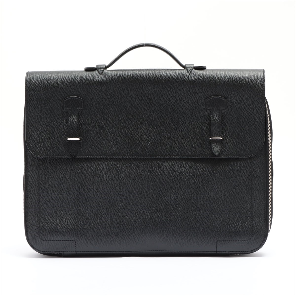 Hermès Cerviette Briefcase Veau Epsom Black Silver Metal fittings A:2017