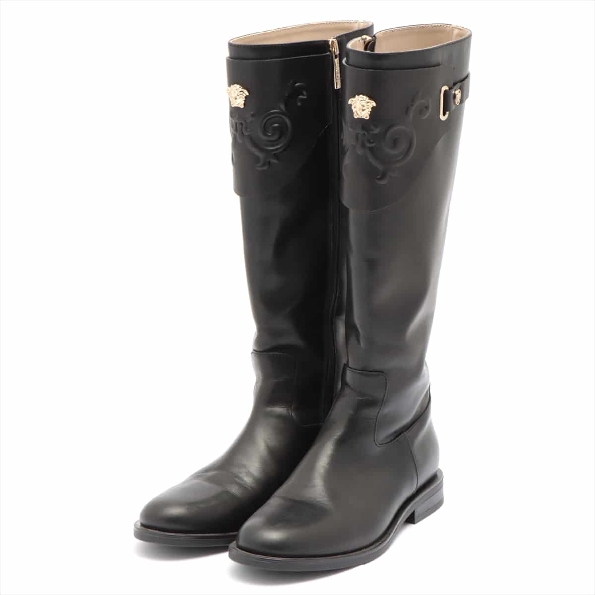 VERSACE Leather Long boots 37 Ladies' Black