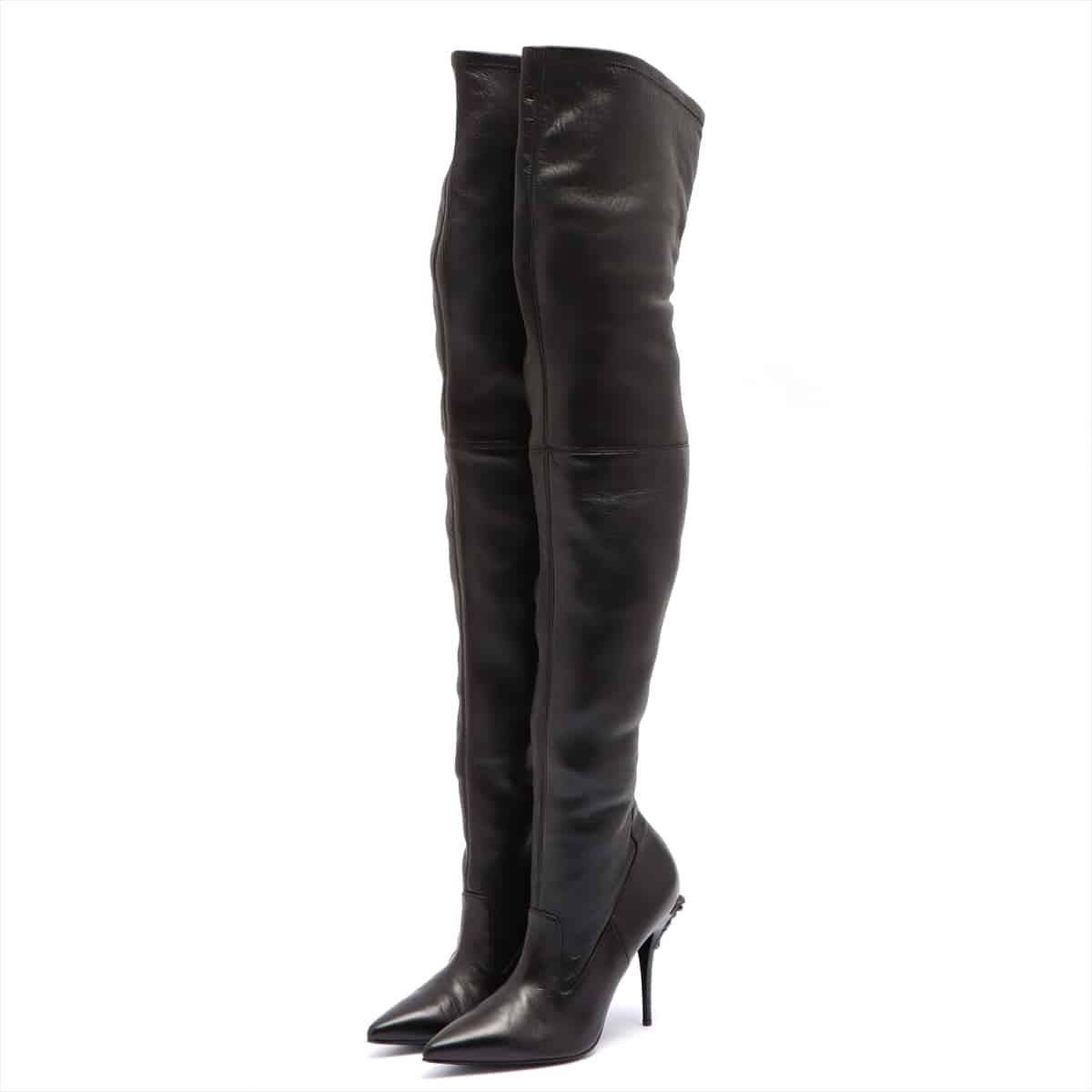 VERSACE Leather Long boots 40 Ladies' Black Medusa