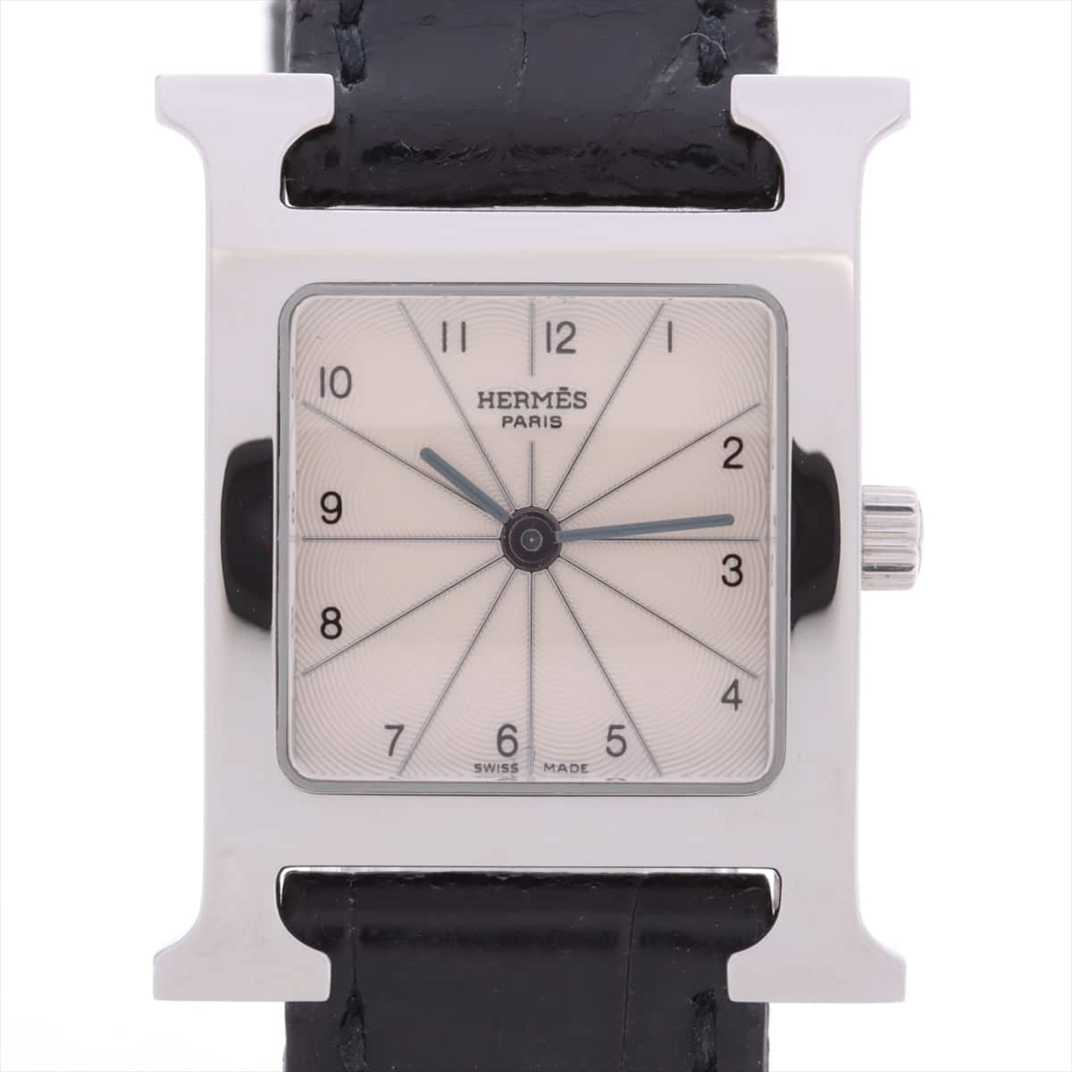 Hermès H Watch HH1.210 SS & Leather QZ White-Face □I engraving (2005)