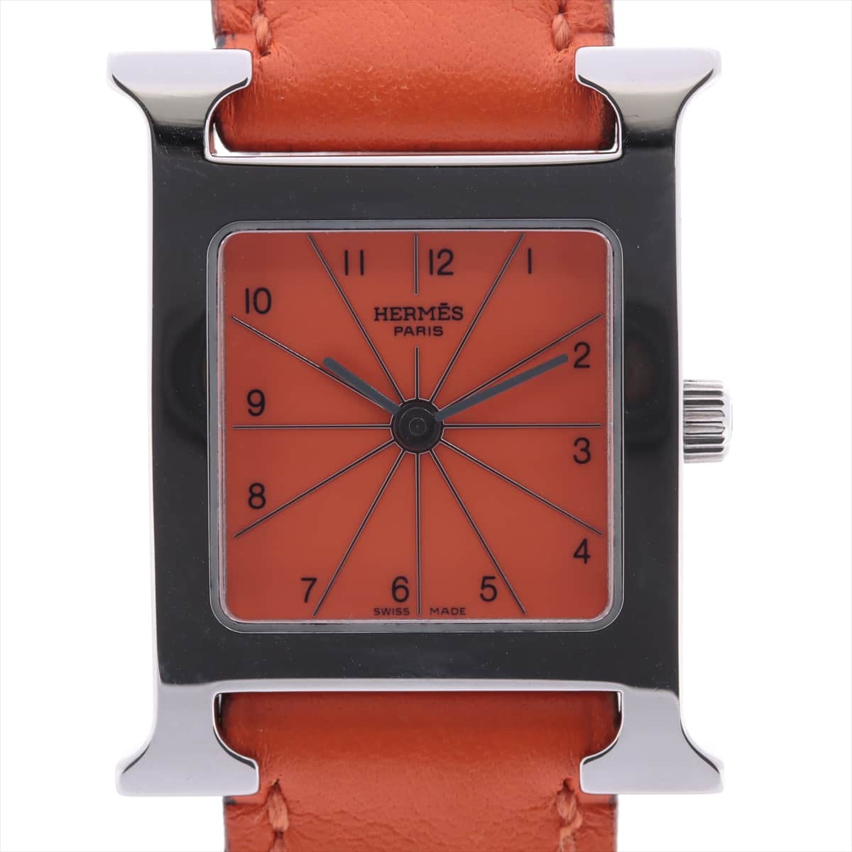 Hermès H Watch HH1.210 SS & Leather QZ Orange dial □ E stamp (2001)