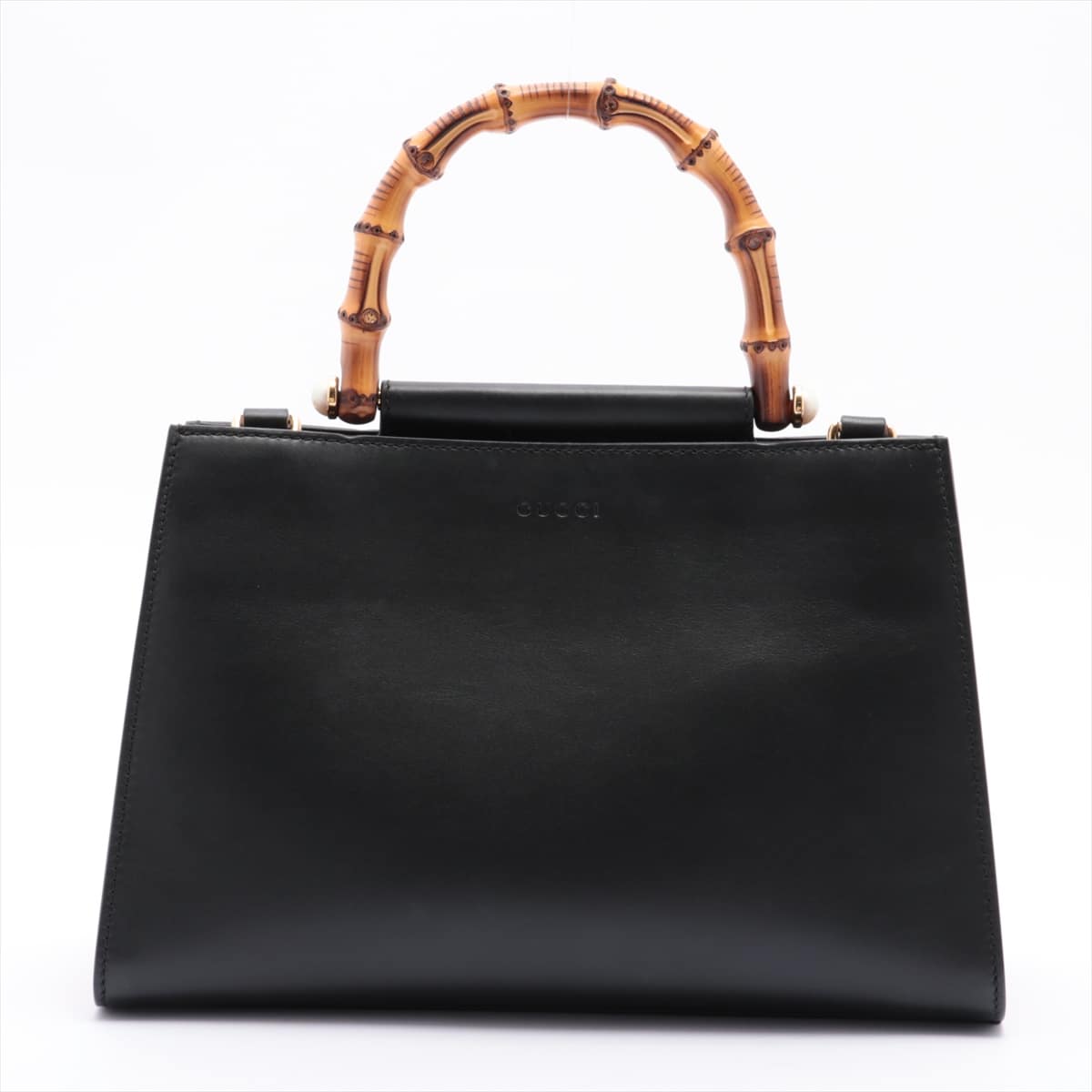 Gucci Bamboo Nymphaea Leather Hand bag Black 459076