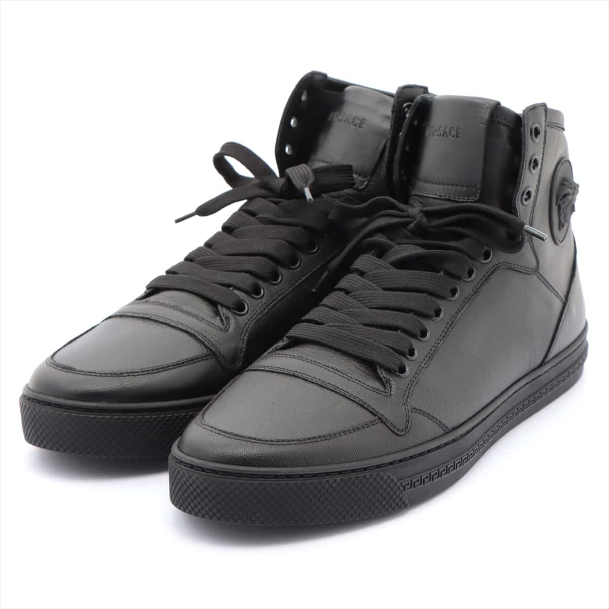 VERSACE Leather Sneakers 42 Men's Black