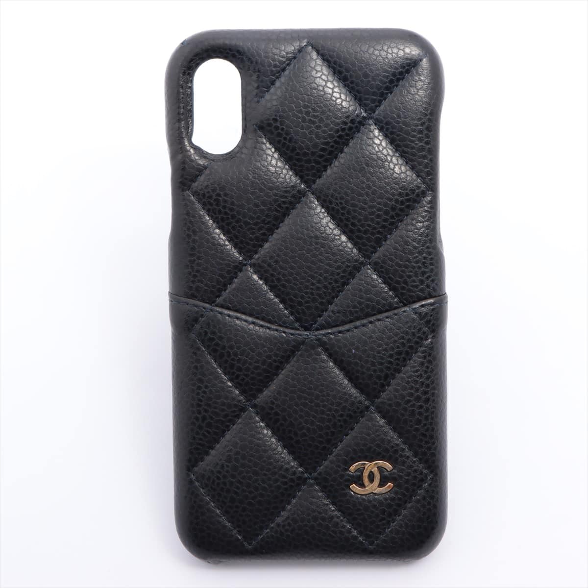 Chanel Matelasse Caviarskin iPhone case Black Gold Metal fittings 29th