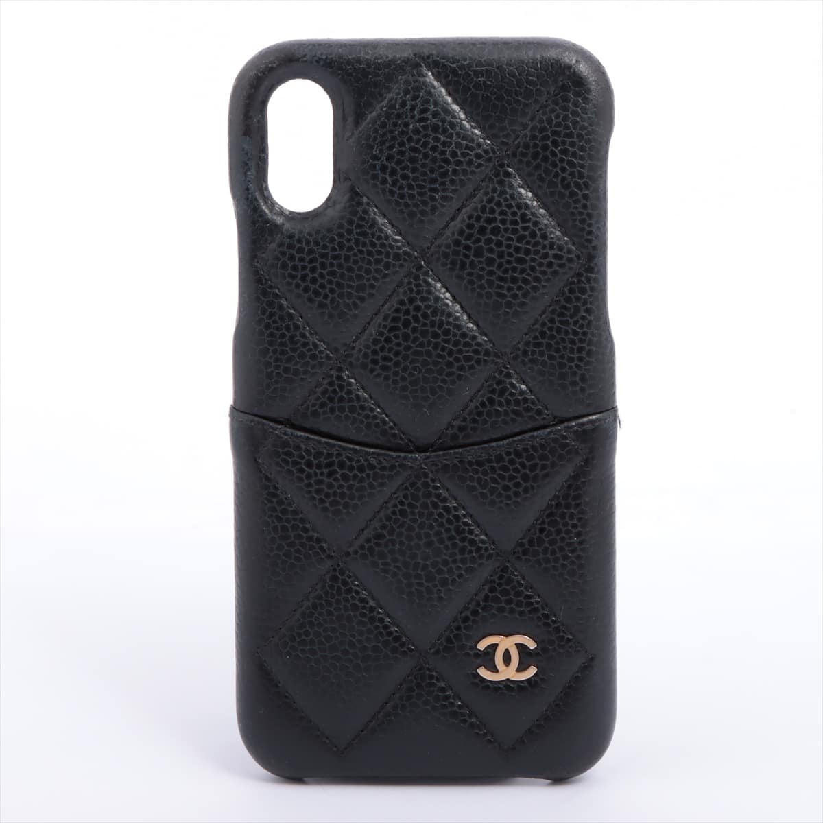 Chanel Matelasse Caviarskin iPhone case Black Gold Metal fittings 27th