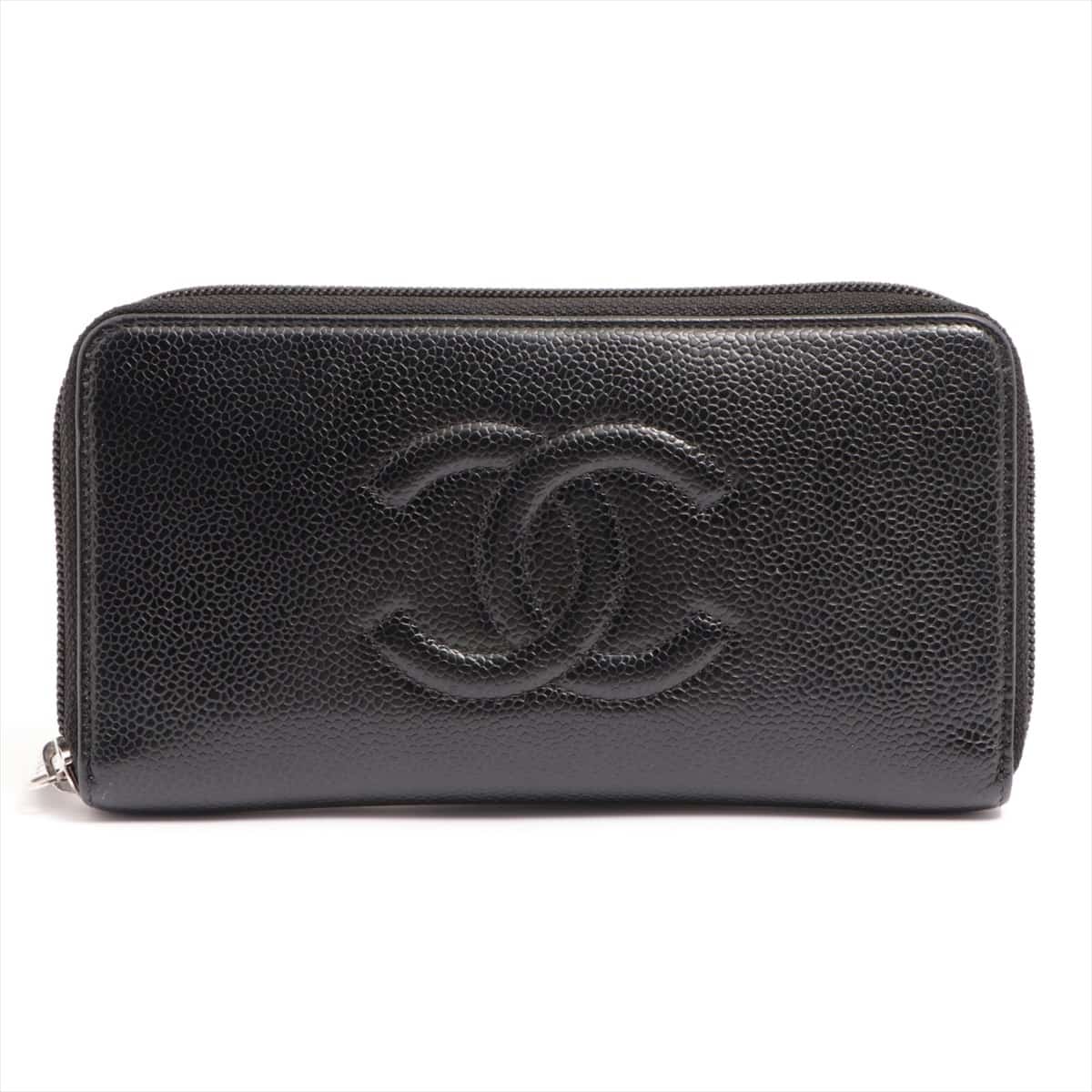 Chanel Coco Mark Caviarskin Round-Zip-Wallet Black Silver Metal fittings 22XXXXXX