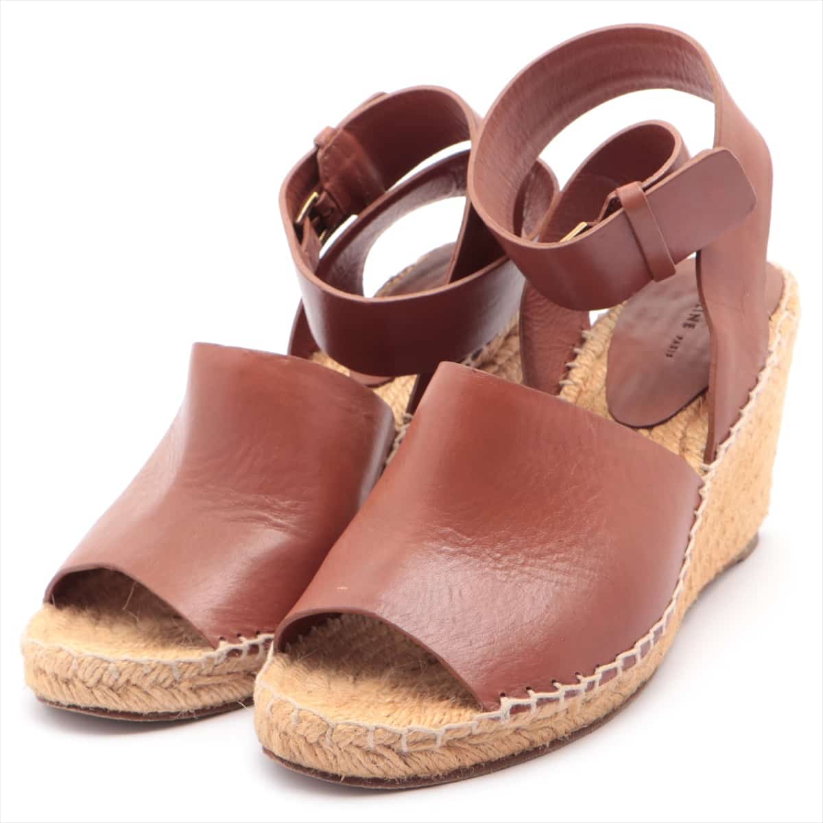 CELINE Leather Wedge Sole Sandals 37 Ladies' Brown