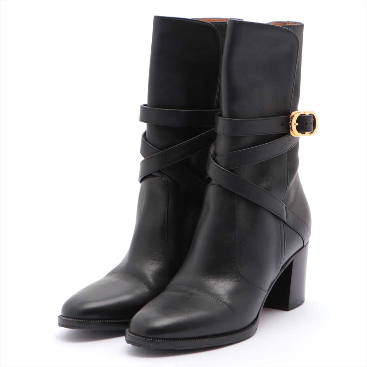 Christian Dior Leather Short Boots 34 Ladies' Black CD bracket Resoled