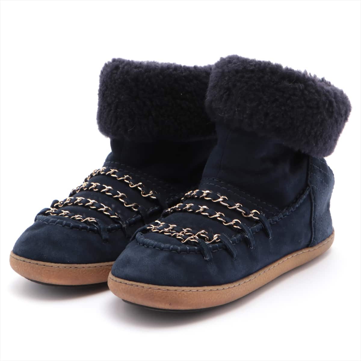 Chanel Suede Boots 36 Ladies' Navy blue Chain