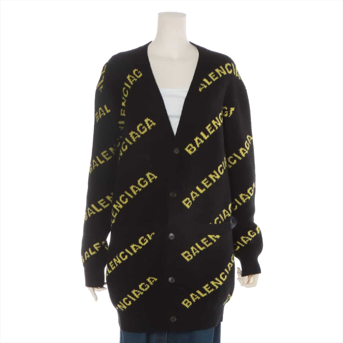 Balenciaga 19-year Wool Cardigan S Ladies' Black x yellow  Jacquard logo