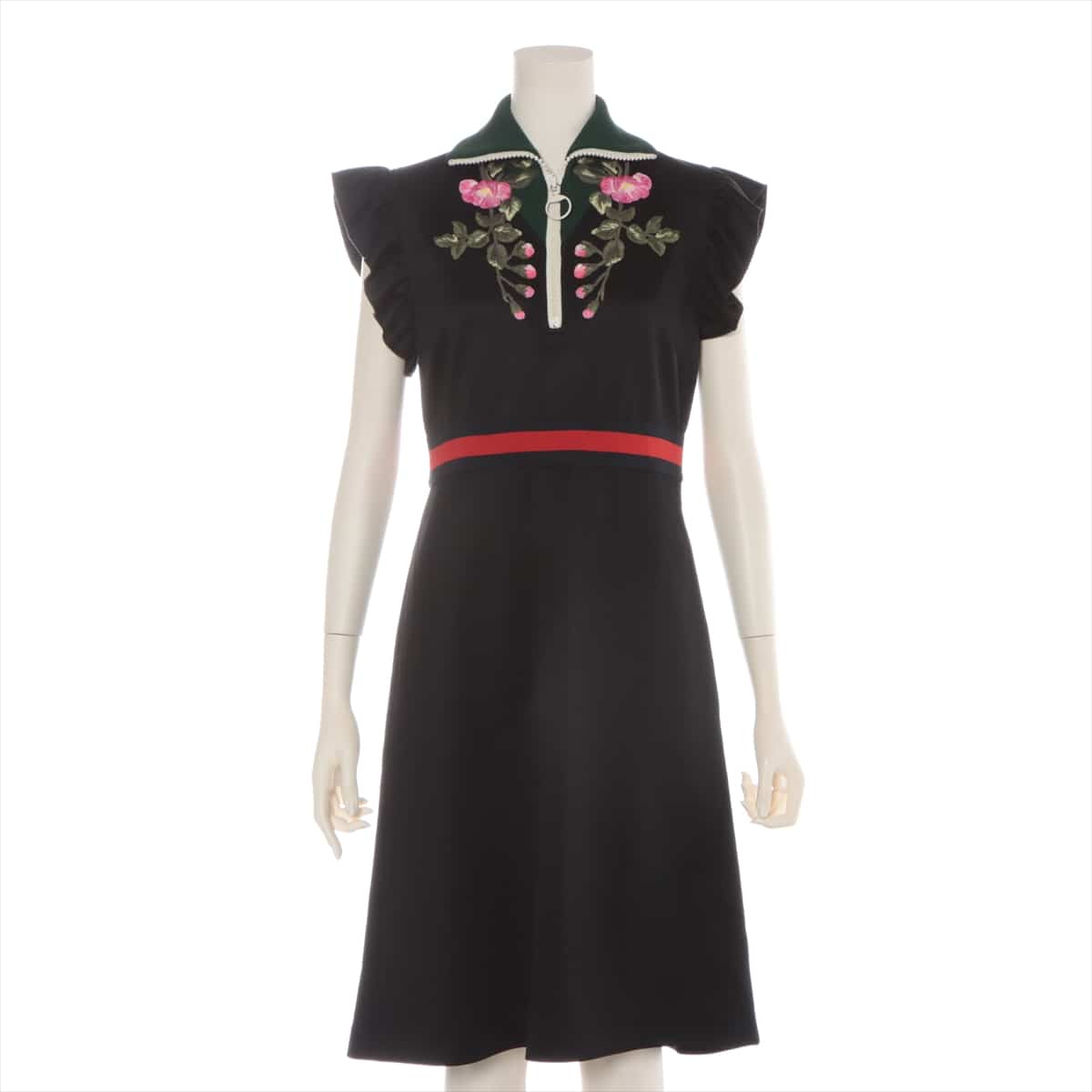 Gucci 17AW Cotton & Polyester Sleeveless dress M Ladies' Black  Embroidery ruffles