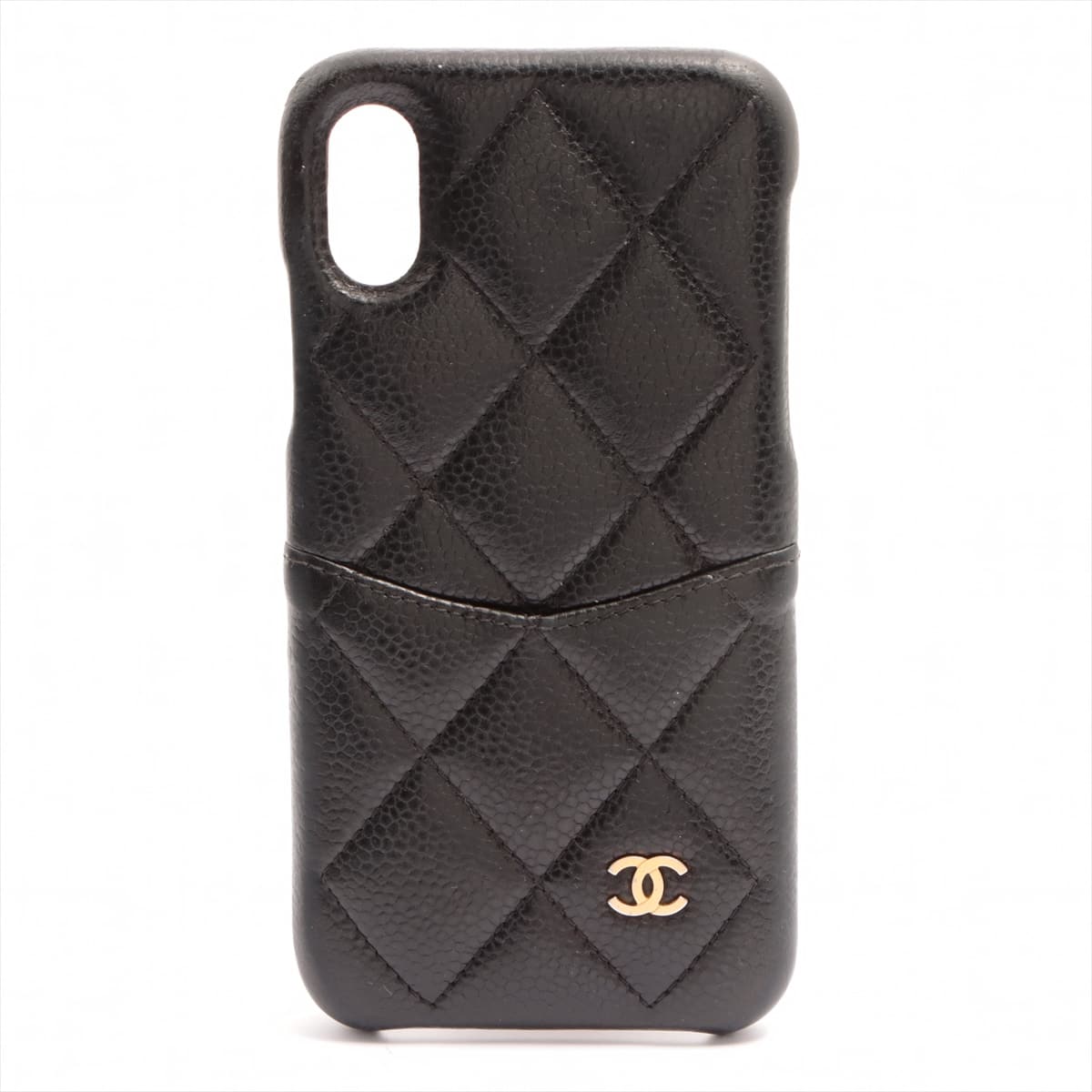 Chanel Matelasse Caviarskin iPhone case Black Gold Metal fittings 27th