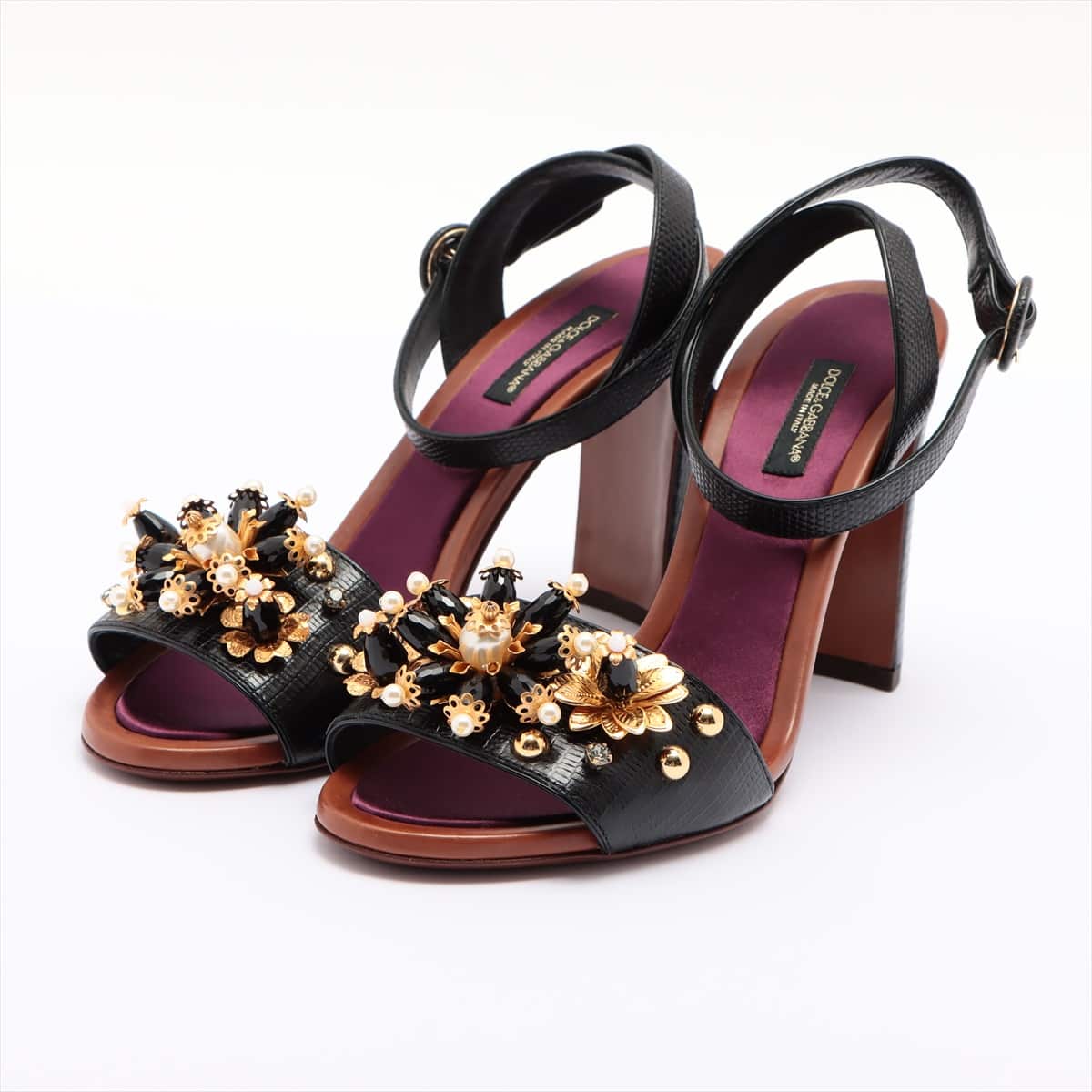 Dolce & Gabbana Leather Sandals 38 Ladies' Black Bijou