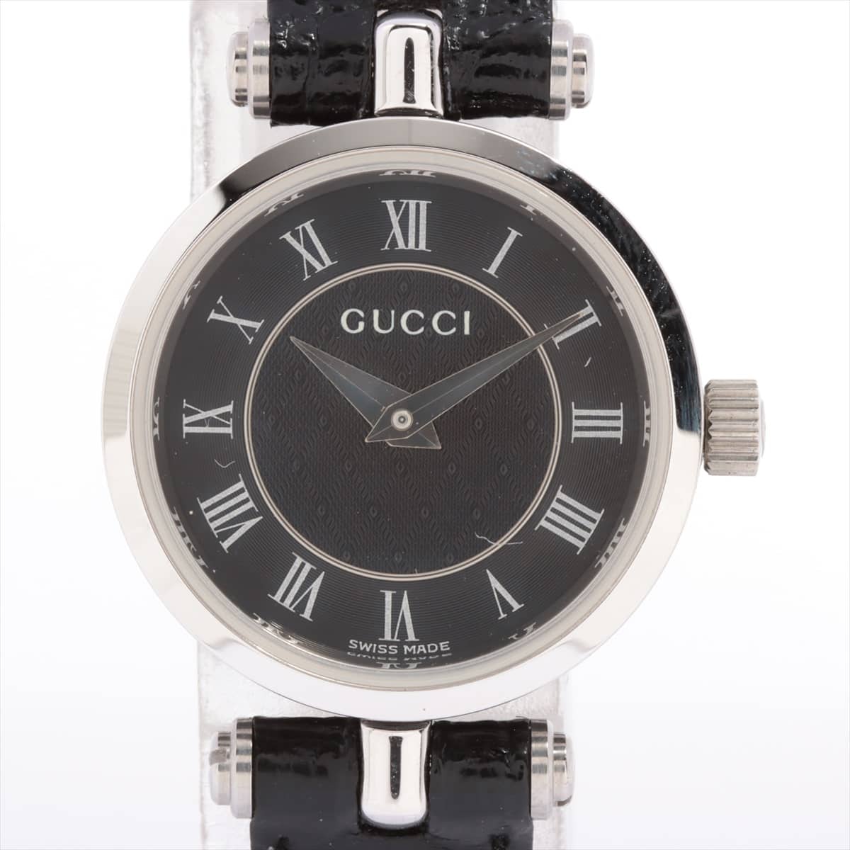 Gucci Round 2040L SS & Leather QZ Black-Face