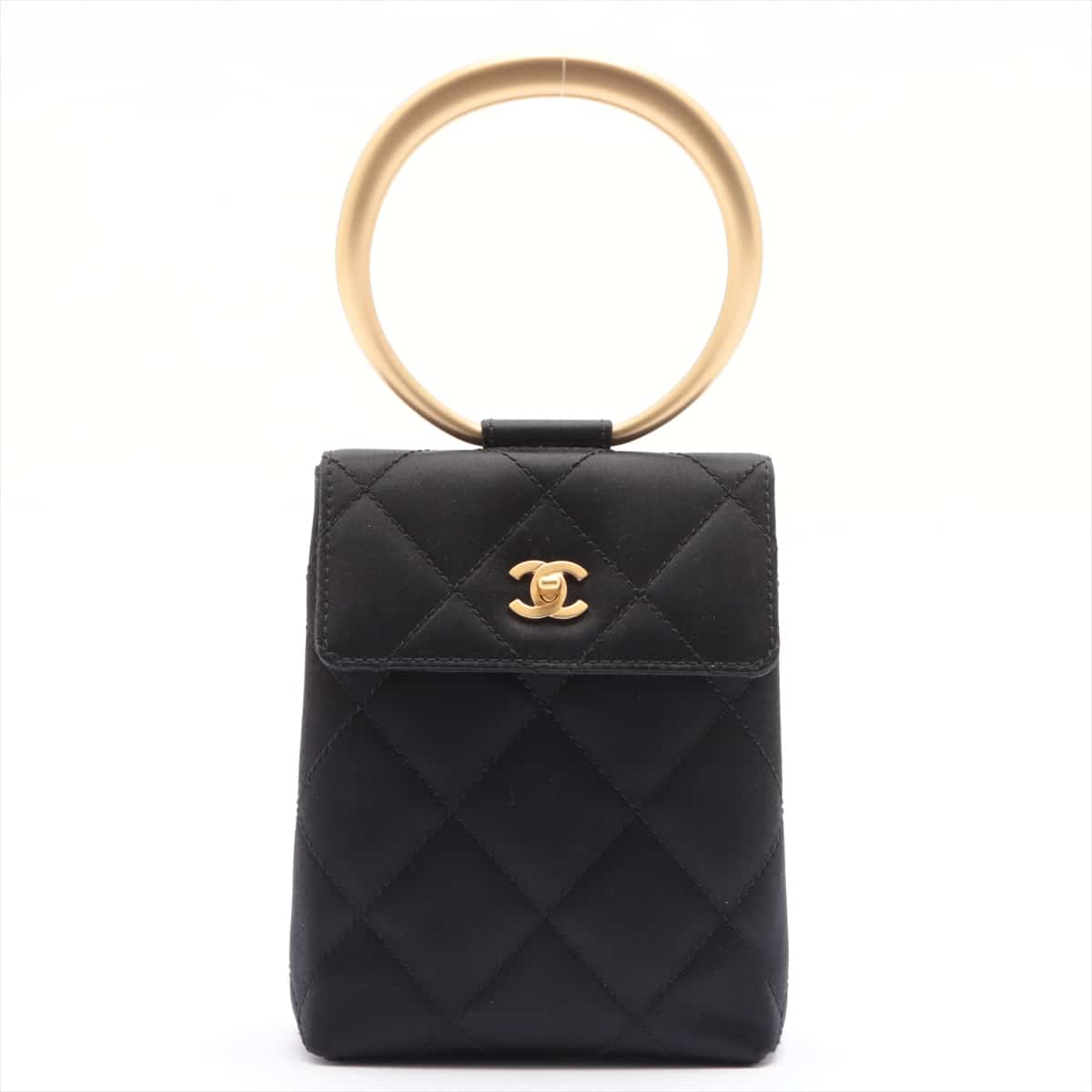 Chanel Matelasse Satin Hand bag Black Gold Metal fittings 6XXXXXX