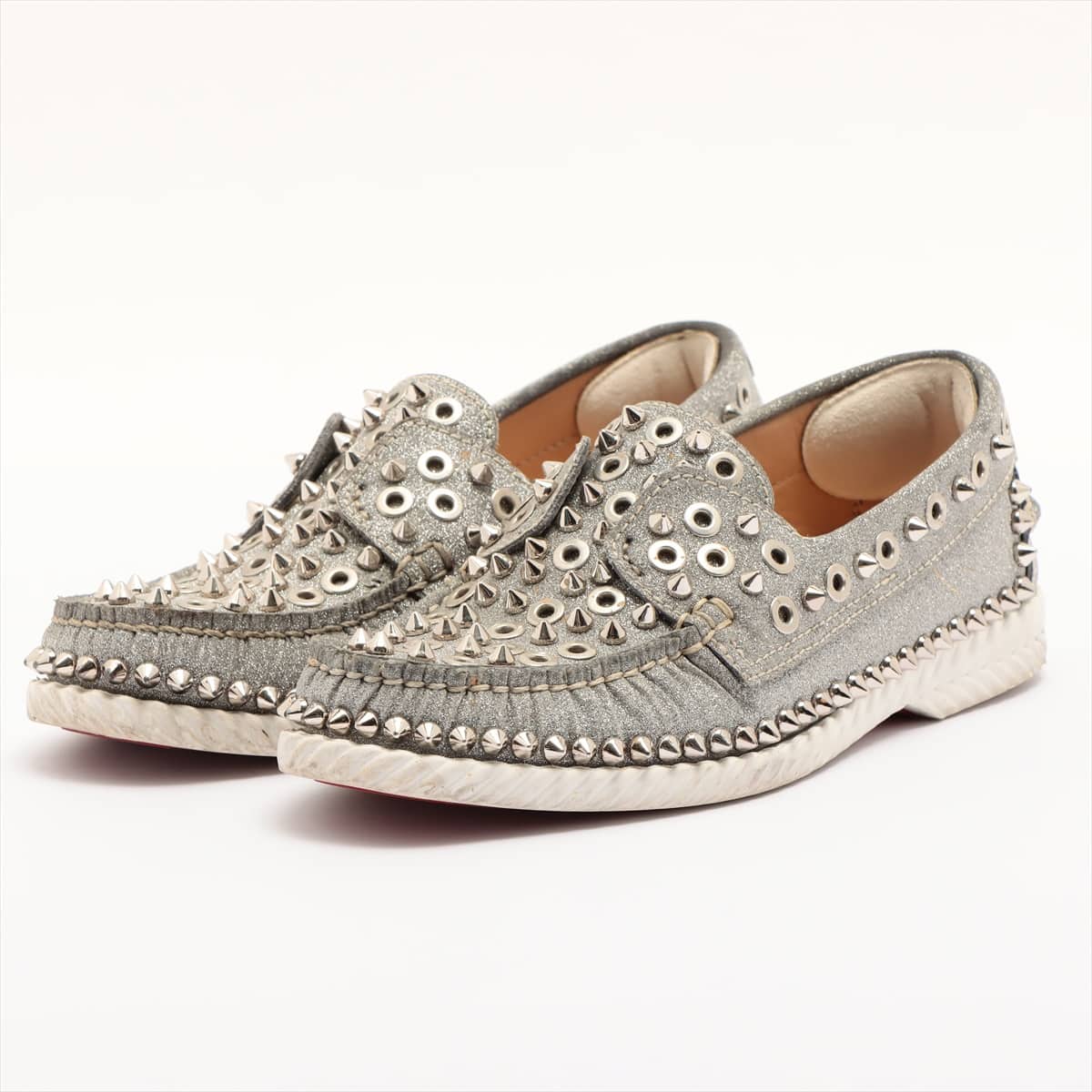 Christian Louboutin Glitter Slip-on 36.5 Ladies' Silver Spike Studs There is a repair on the inside of the heel