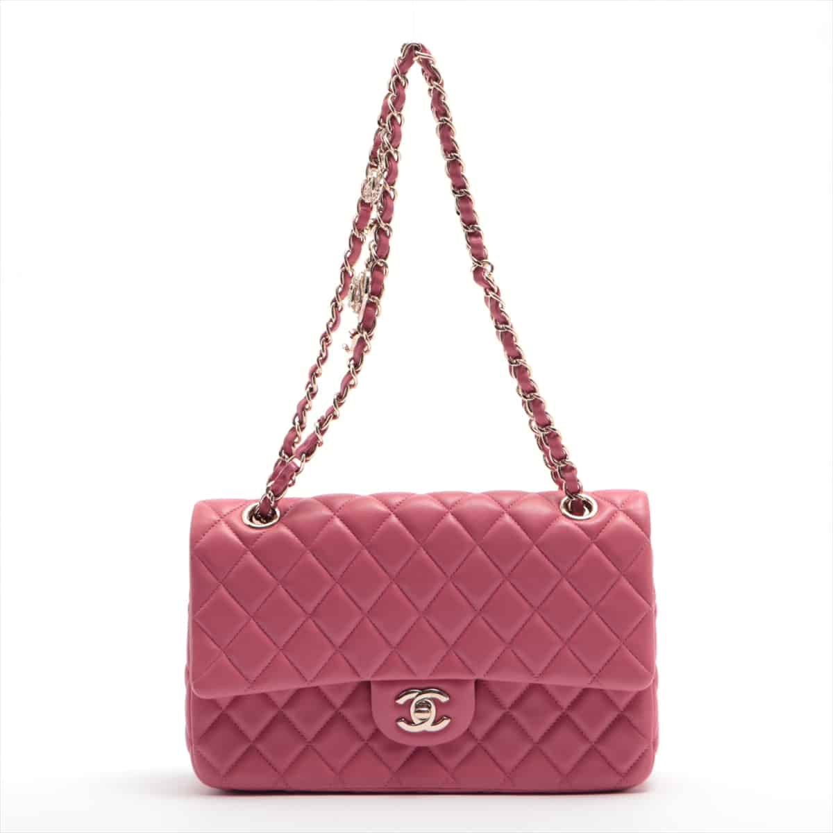 Chanel Matelasse Lambskin Single flap Double chain bag With charms Pink Gold Metal fittings 19XXXXXX