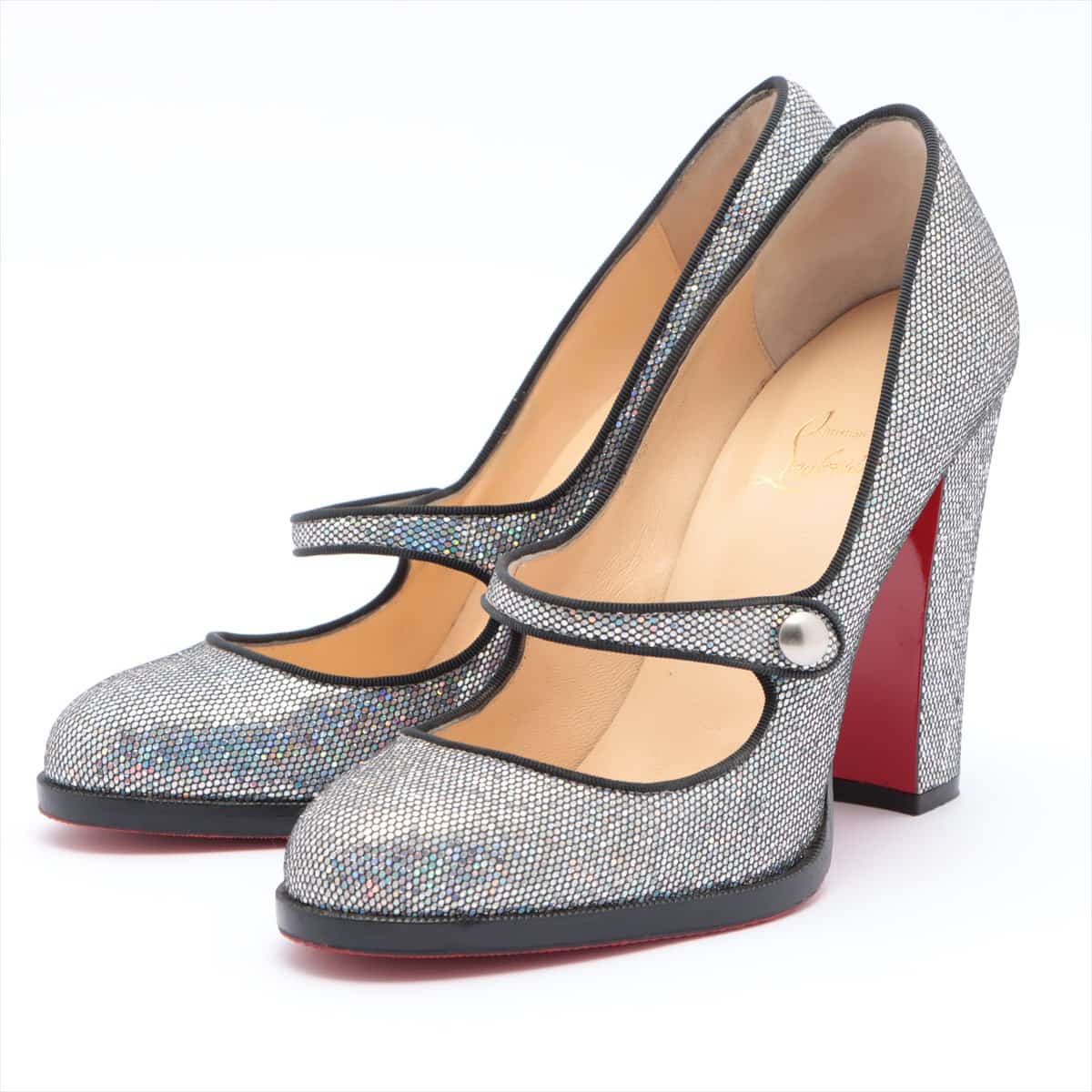 Christian Louboutin Glitter Strap Pumps 38.5 Ladies' Silver Resoled