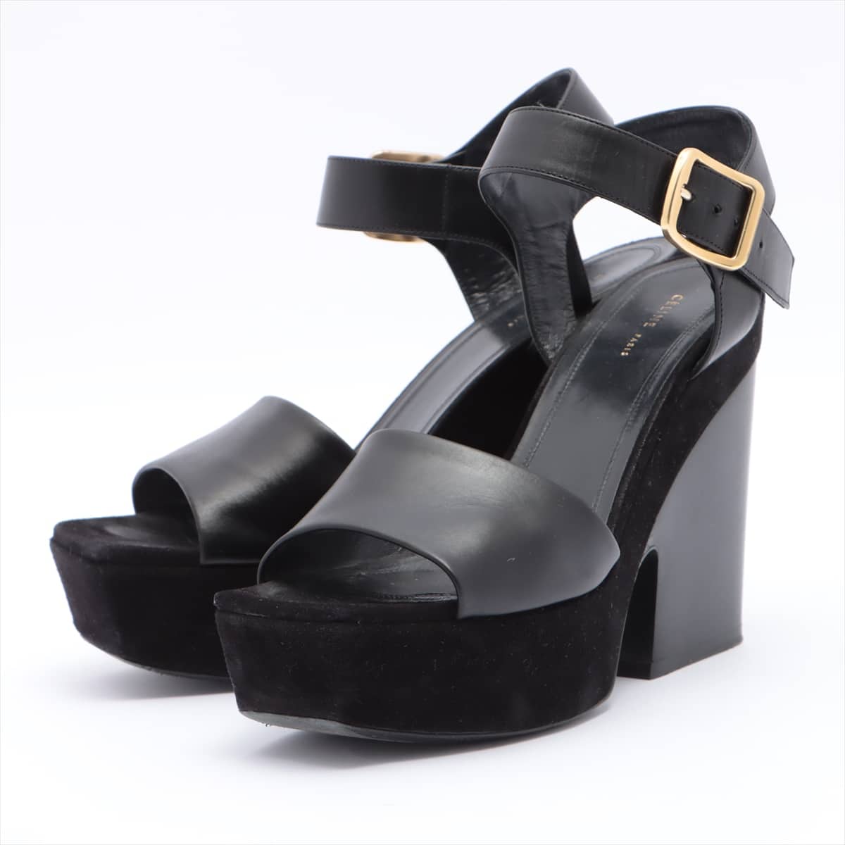 CELINE Encre Leather Sandals 36.5 Ladies' Black