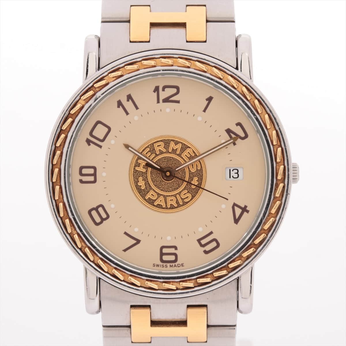 Hermès Sellier Watch SE3.720 SS×GP QZ Champagne-Face