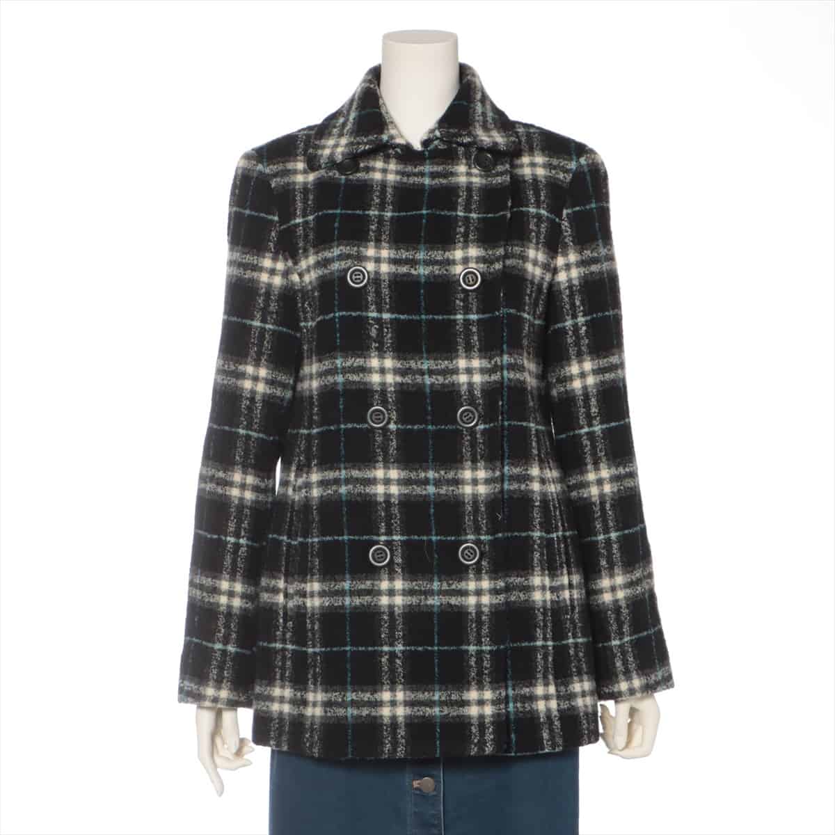 Burberry London Wool & Nylon Pea coat 9 Ladies' Blue x black  Tweed