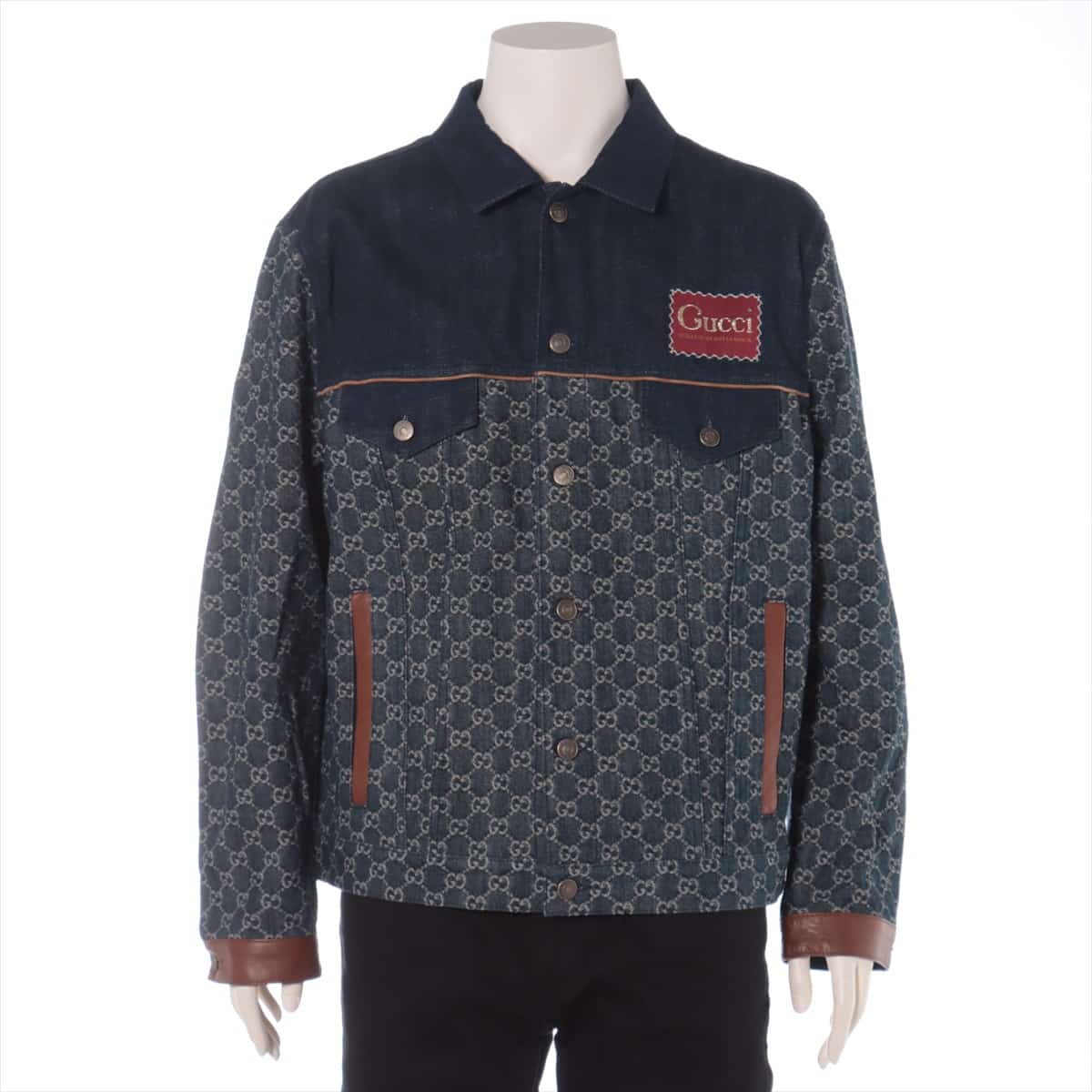 Gucci 21SS Cotton Denim jacket 48 Men's Navy blue  649110  GG Eco washed organic denim Jacket