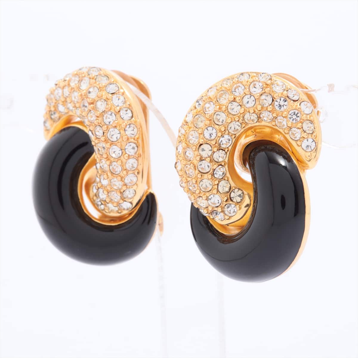 Christian Dior Earrings (for both ears) GP×inestone Black×Gold