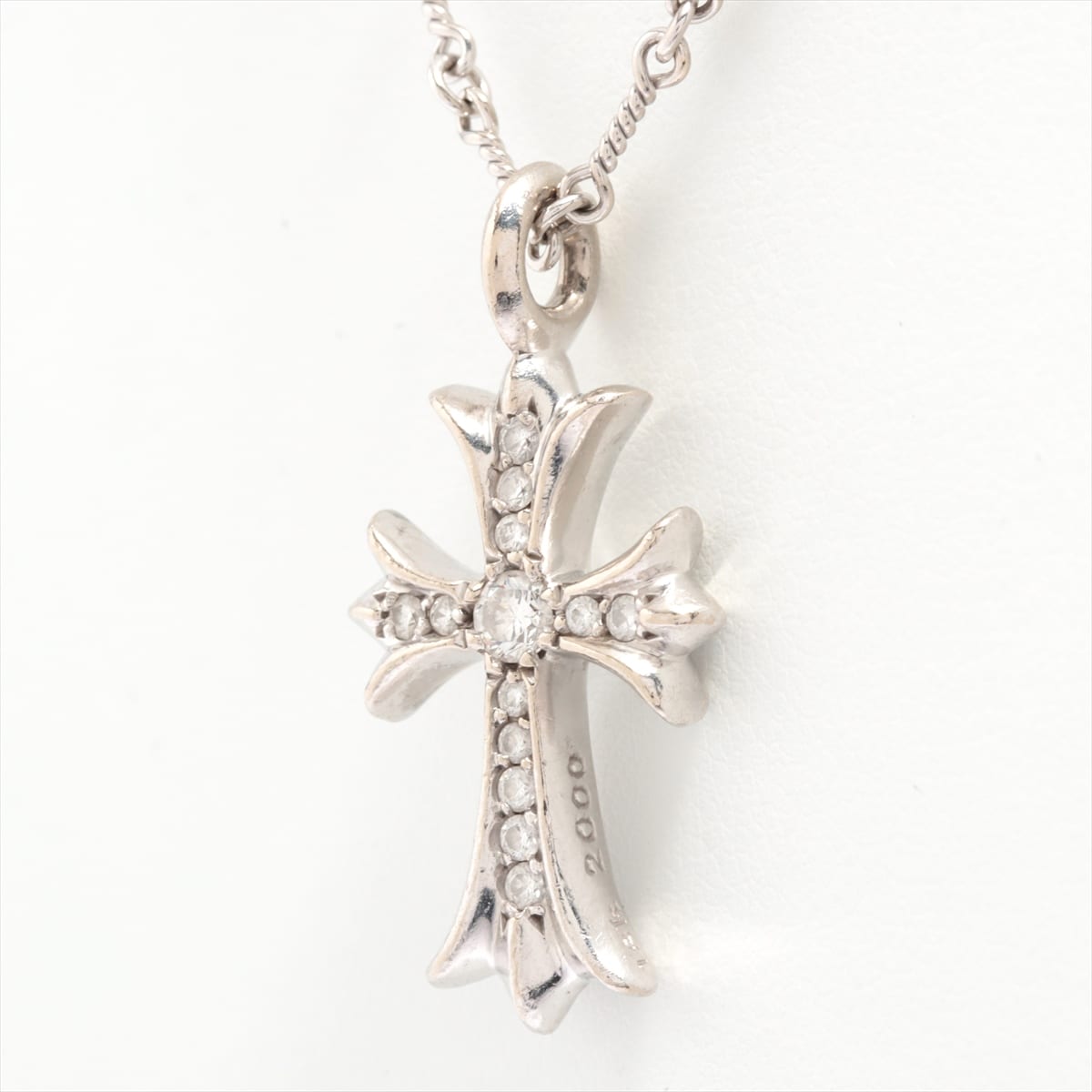 Chrome Hearts Tiny cross Necklace 18K 17.2g With invoice Pave diamonds Twist chain 18 inches