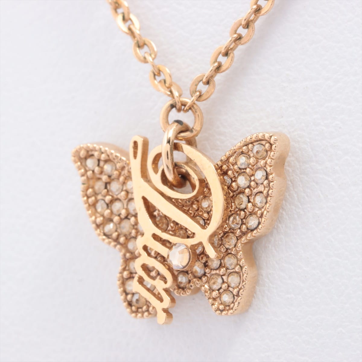 Christian Dior Logo Necklace GP×inestone Gold Butterfly