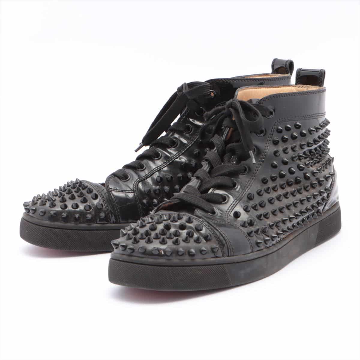 Christian Louboutin Louis Flat Patent leather High-top Sneakers 44 Men's Black Studs