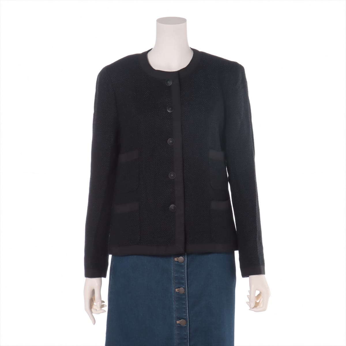 Chanel 02P Cotton & Rayon Jacket 38 Ladies' Black  Coco Button
