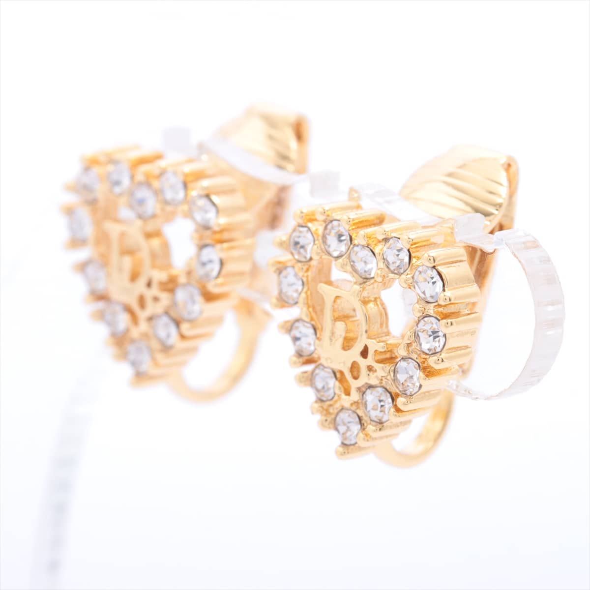 Christian Dior Logo Earrings (for both ears) GP×inestone Gold hearts
