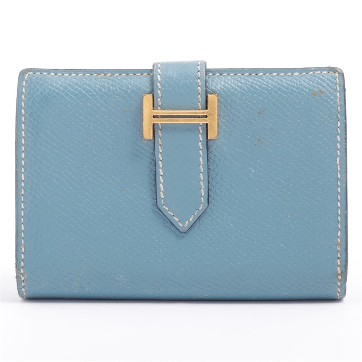 Hermès Bearn Veau Epsom Card Case Blue Gold Metal fittings □K: 2007