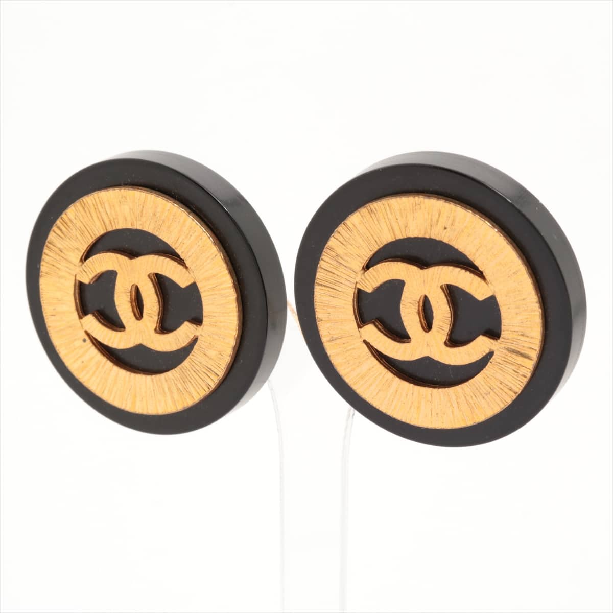 Chanel Coco Mark 2 6 Earrings (for both ears) GP x plastic Black×Gold