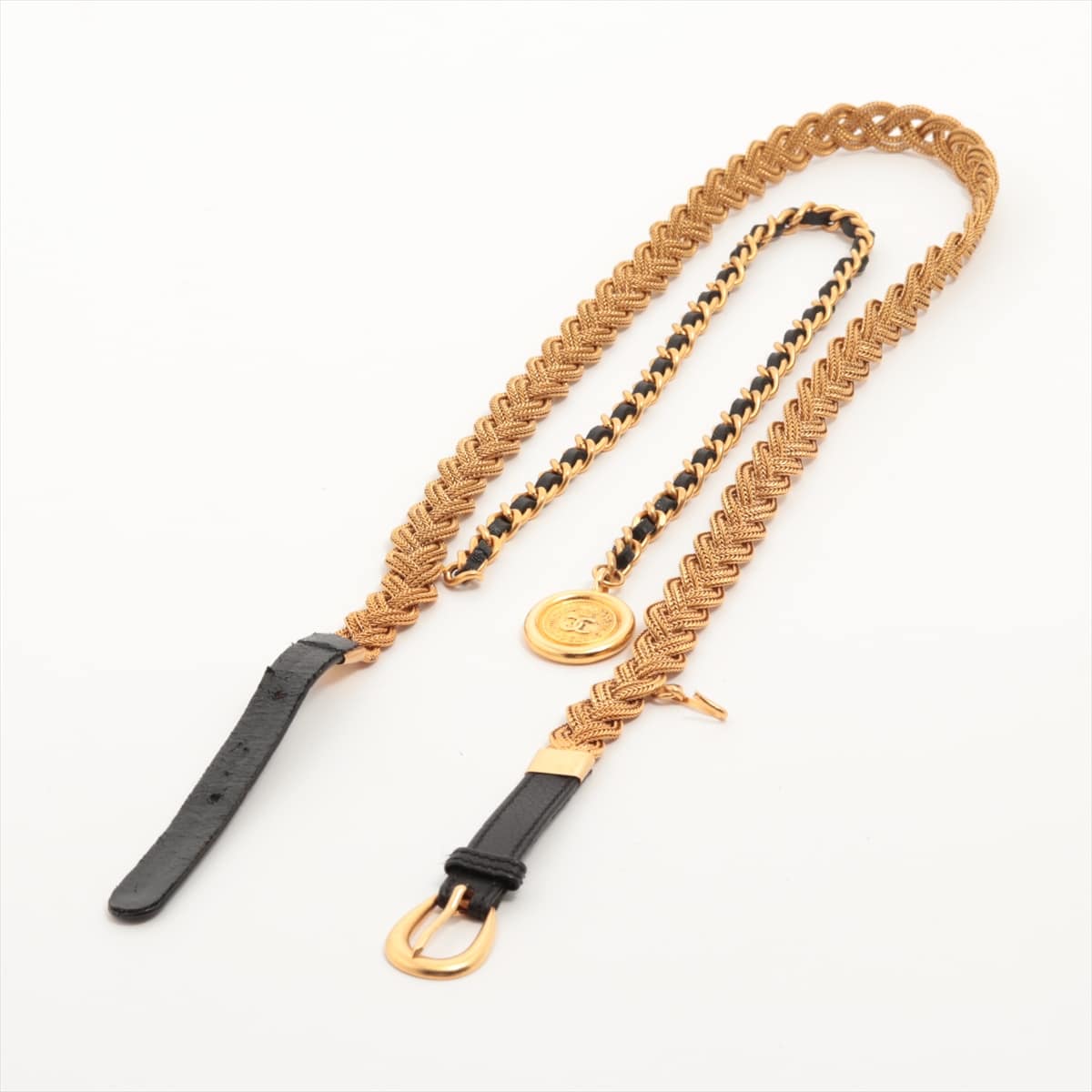 Chanel Coco Mark 95P Chain belt GP & Leather Black×Gold