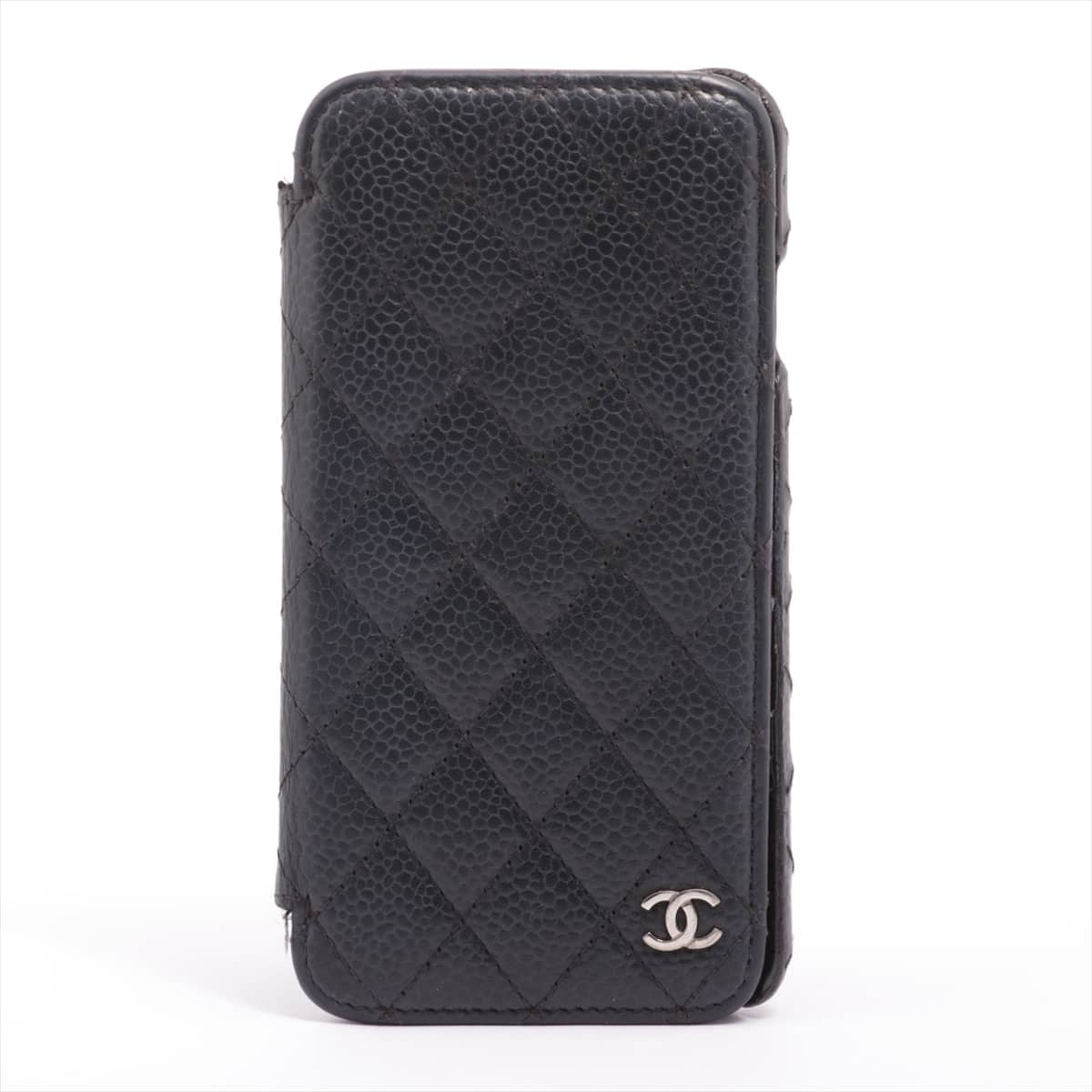 Chanel Coco Mark Caviarskin iPhone case Navy blue Silver Metal fittings 22XXXXXX