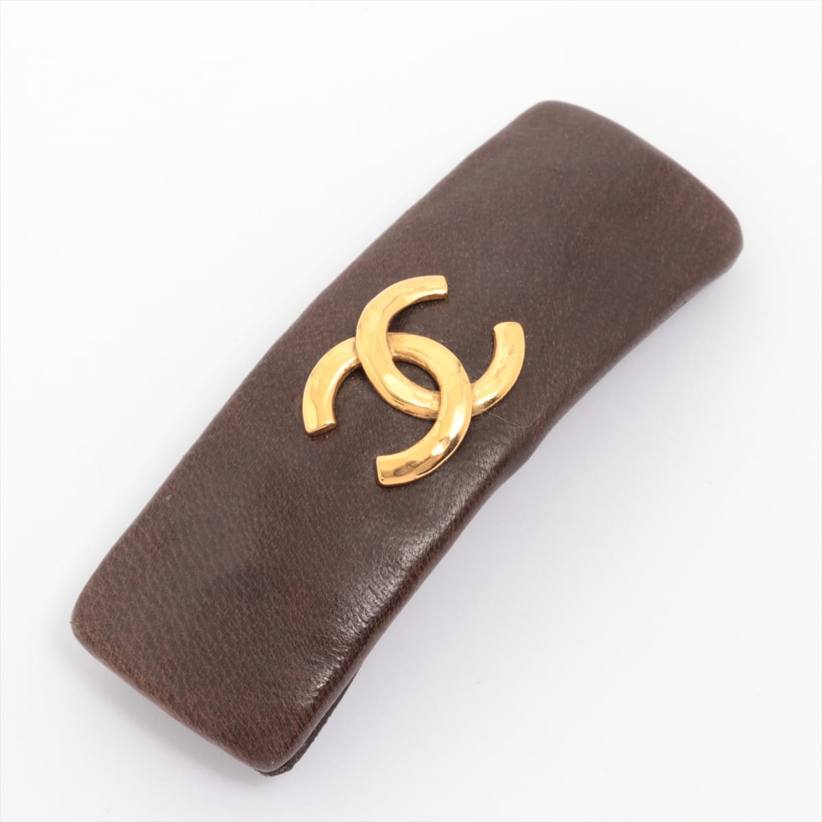 Chanel Coco Mark Hair Slide GP & Leather Brown