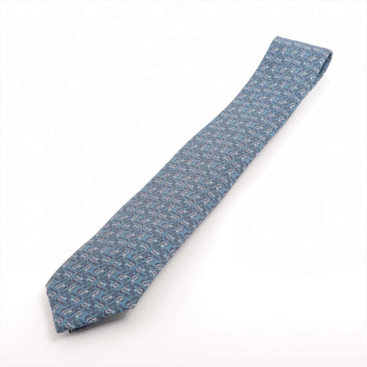 Hermès Necktie Silk Blue There is color fading throughout the thread