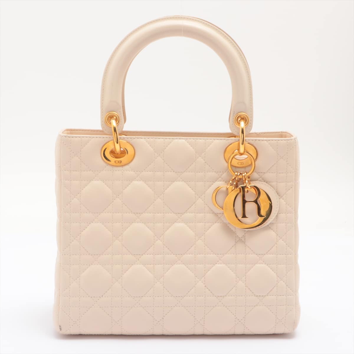 Christian Dior Lady Dior Cannage Leather 2way handbag Ivory open papers