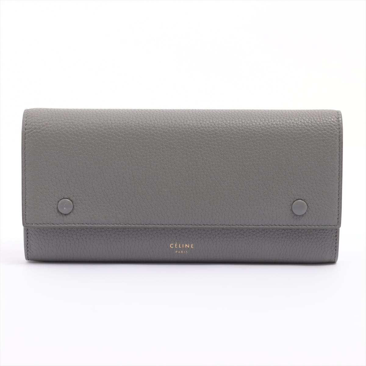 CELINE Large Flap Multi Function Leather Wallet Grey U-IE-0188