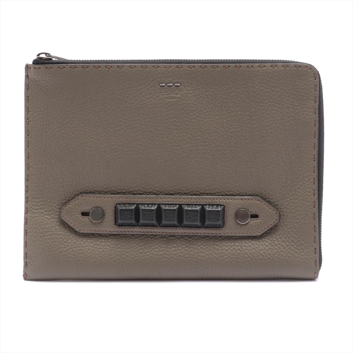 Fendi Selleria Leather Clutch bag Grey 7M0225