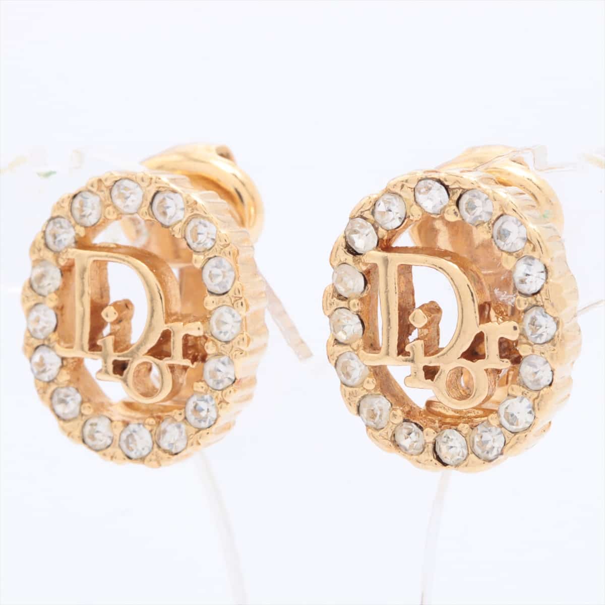 Christian Dior Logo Earrings (for both ears) GP×inestone Gold