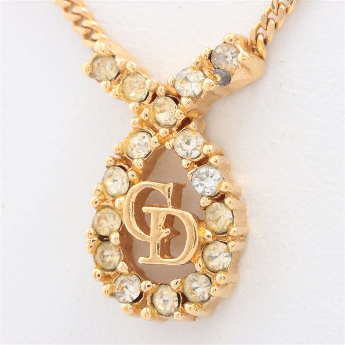 Christian Dior CD logo Necklace GP×inestone Gold
