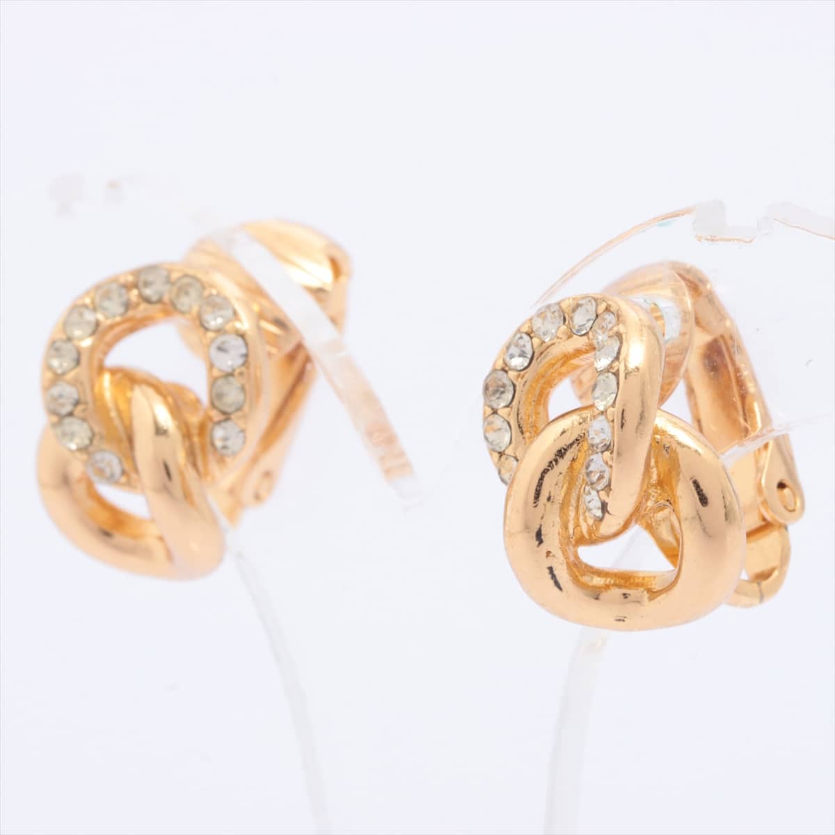 Christian Dior Piercing jewelry (for both ears) GP×inestone Gold