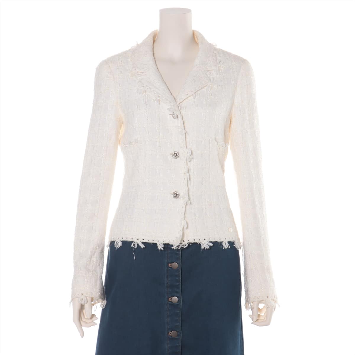 Chanel 05C Tweed Jacket 38 Ladies' White Missing belt