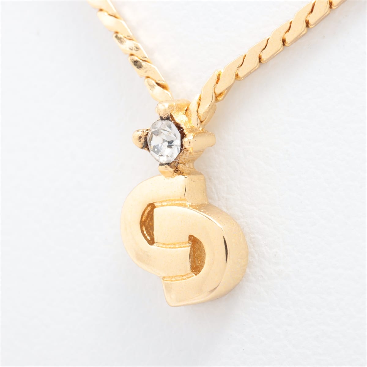 Christian Dior Logo Necklace GP×inestone Gold