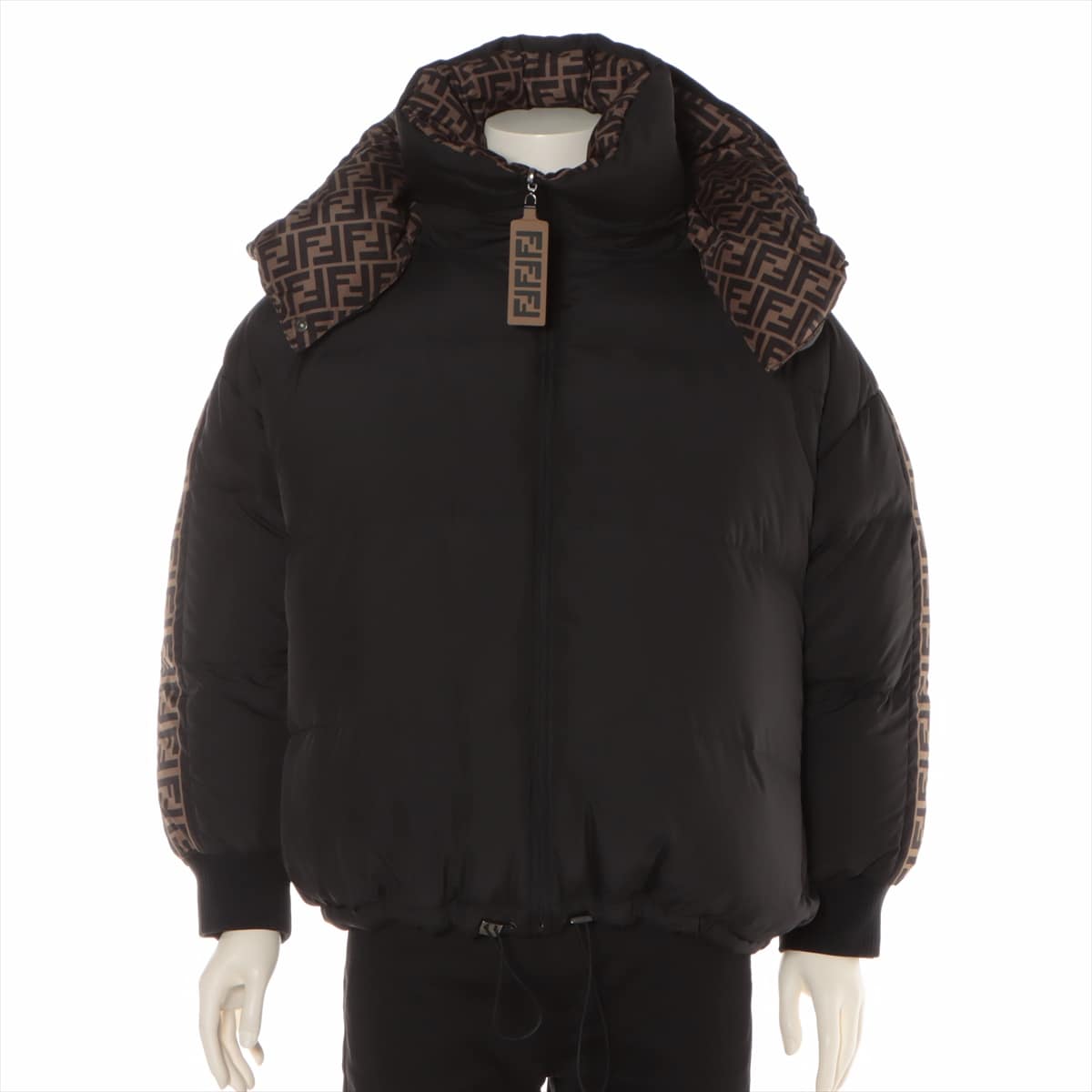 Fendi 19-year Polyester Down jacket S Men's Black × Brown  Reversible Zucca pattern
