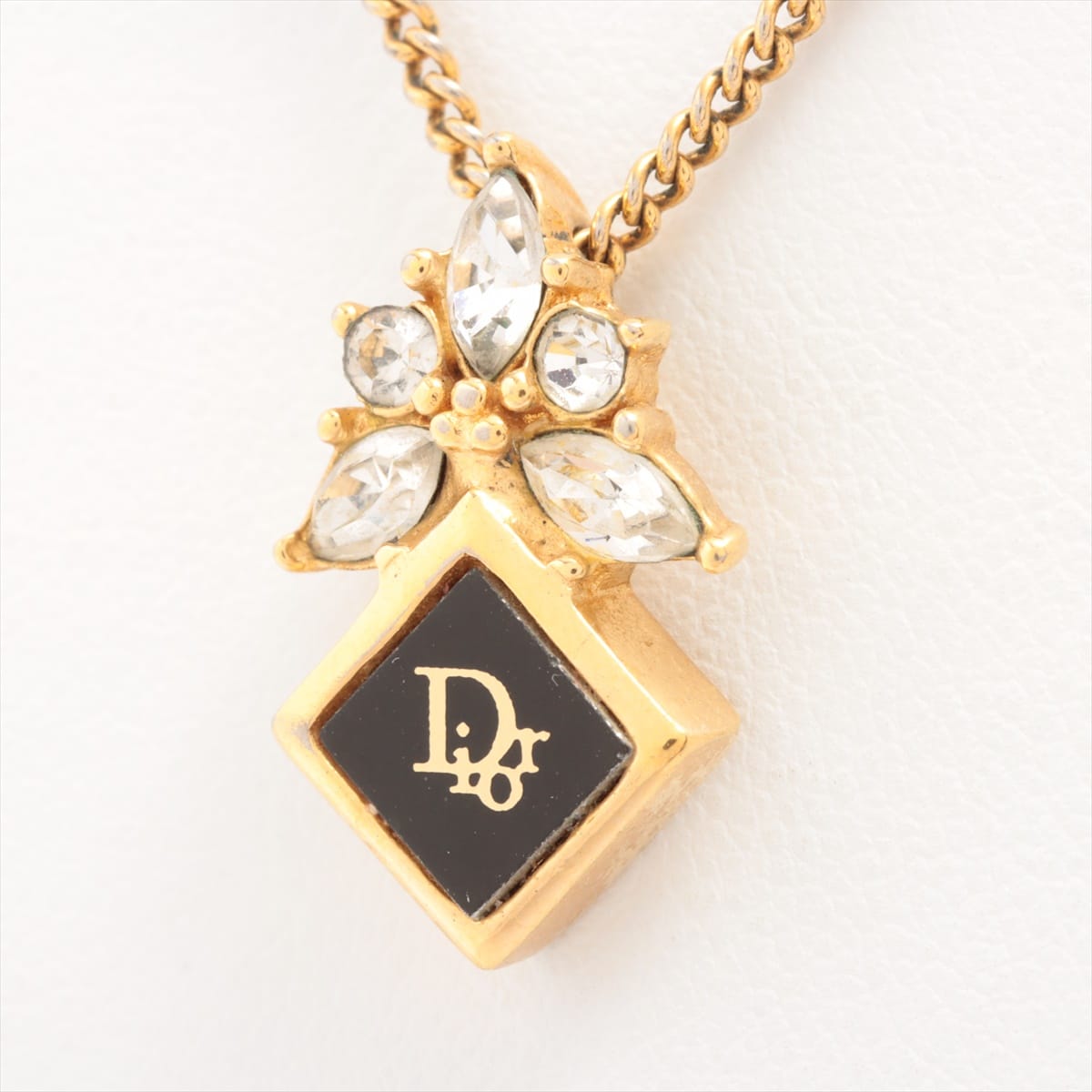 Christian Dior Logo Necklace GP×inestone Gold