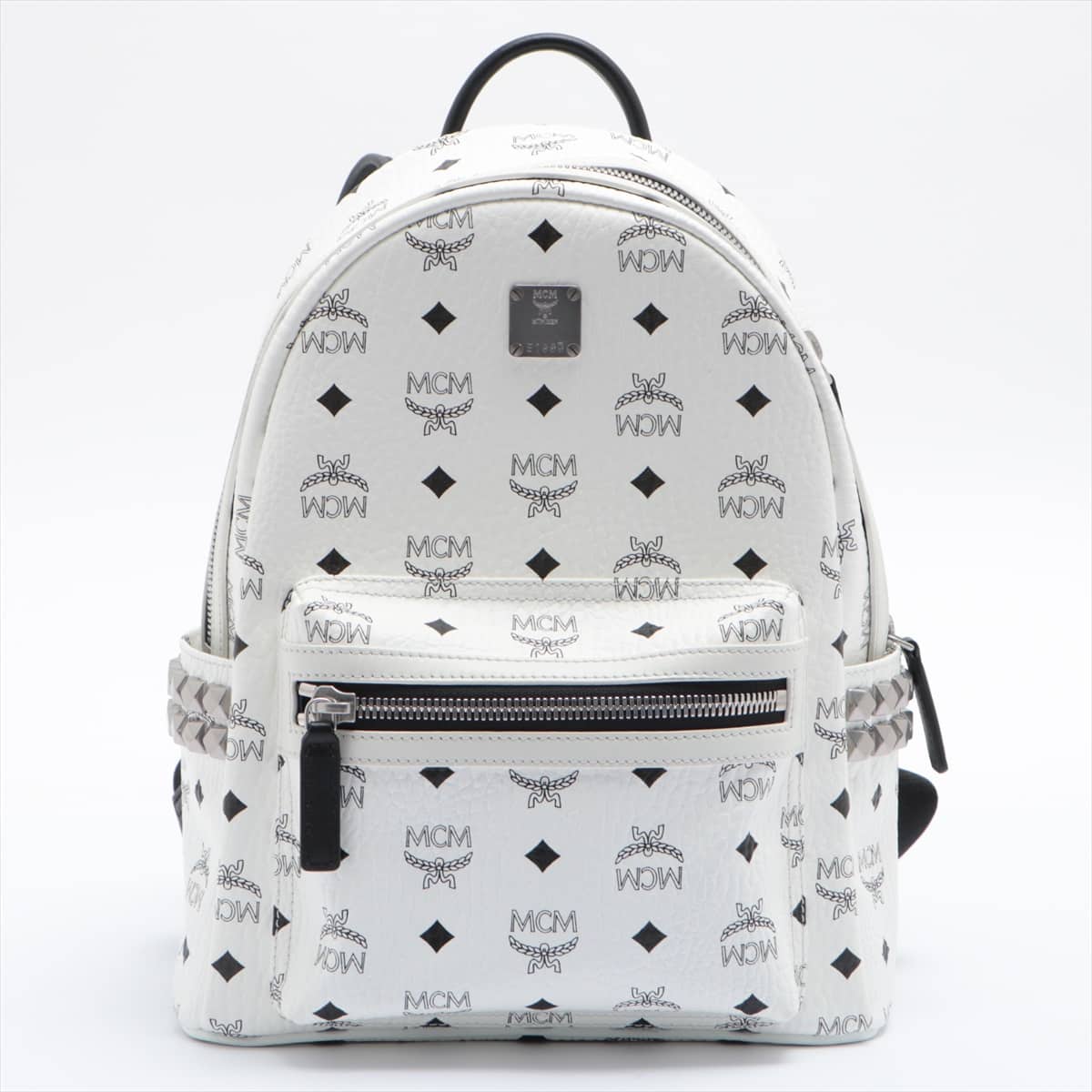 MCM leather x studs Backpack White